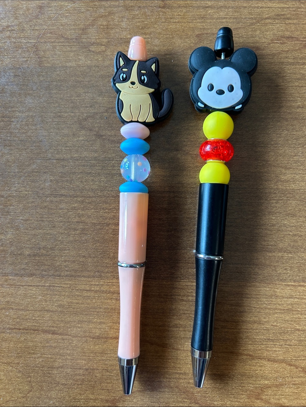 Cute Cat & Mouse Bead Topper Pens - Pink and Black